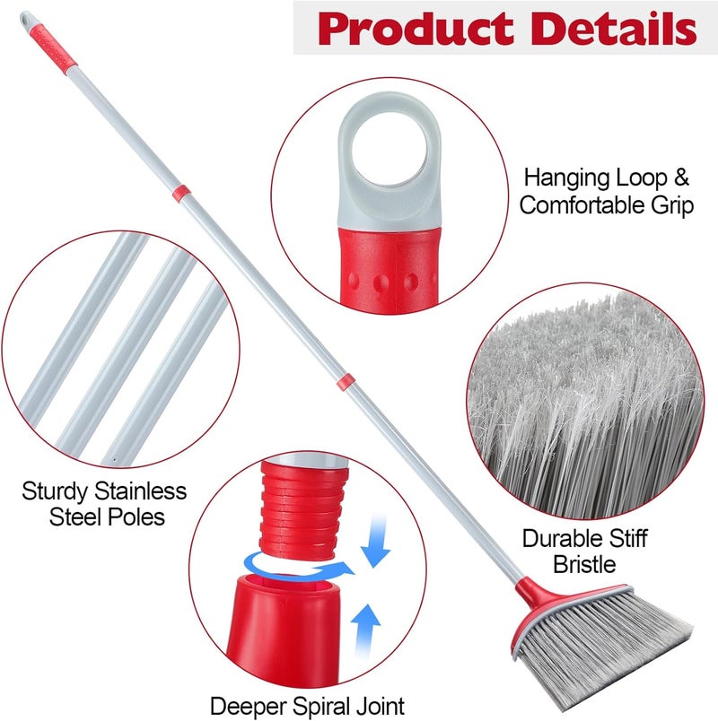 Meanplan 6 Pcs Angle Broom and Dustpan Combo Set for School Classroom 54 Inch Outdoor Indoor Cleaning Broom Commercial Broom with Step-on Dustpan for Home Kitchen Office Floor Dirt Dust Hair Cleaning - Image 4